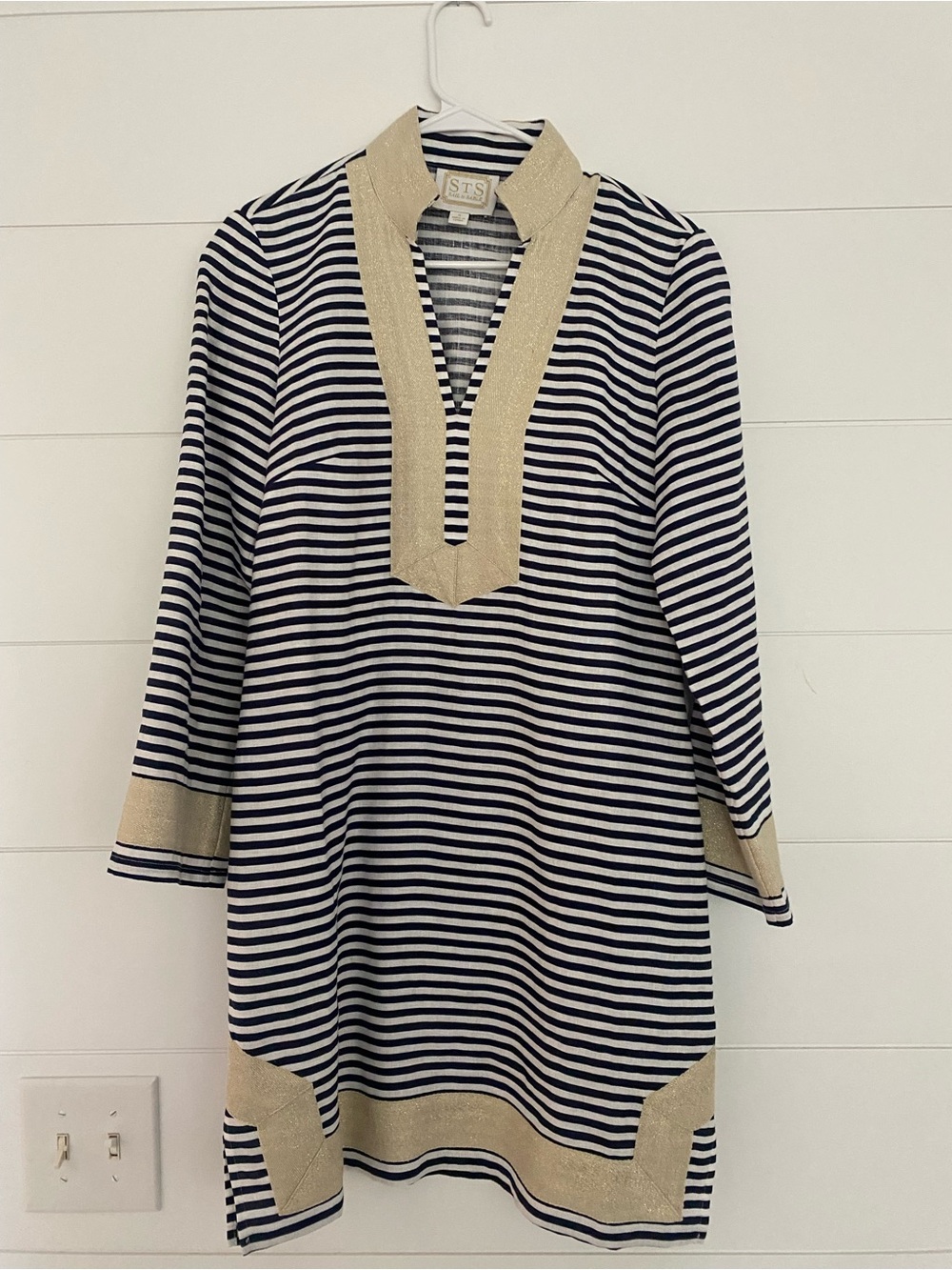Sail to Sable Navy & White Striped Tunic with Gold Trim